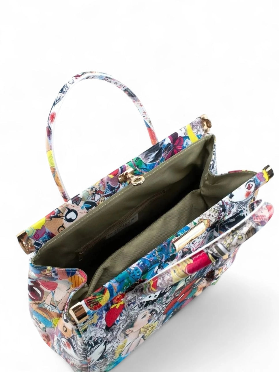 Artwork Lederhandtasche geöffnet mit Innenansicht