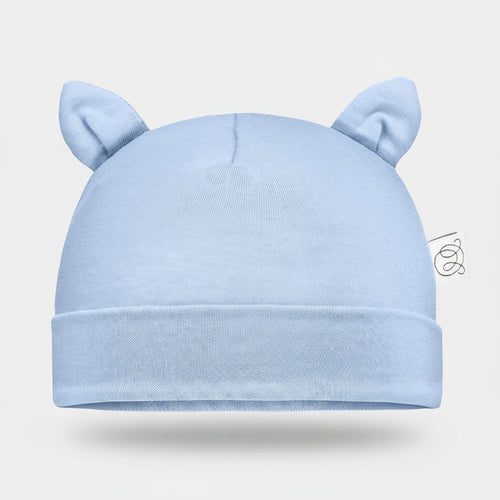 Baby-Mütze aus Bambus mit Öhrchen in Blau