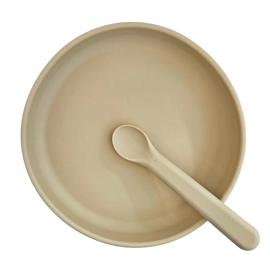 Beiges Baby Silikon-Teller & Löffel Set