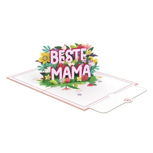 Beste Mama Pop-Up Karte mit 3D Schriftzug und bunten Blumen