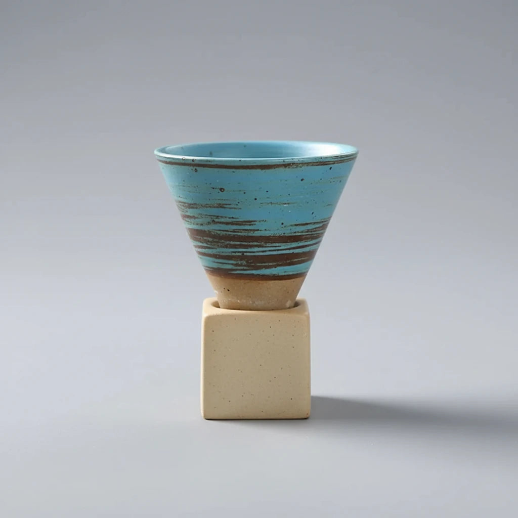 Blaue Keramiktasse mit Untersetzer
