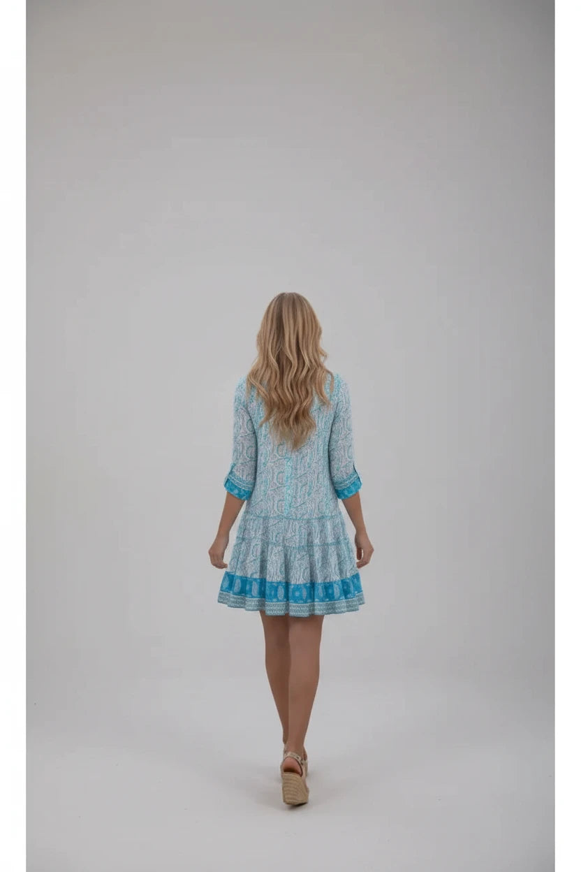 Blaues Paisley-Kleid im Boho-Stil – Rückansicht