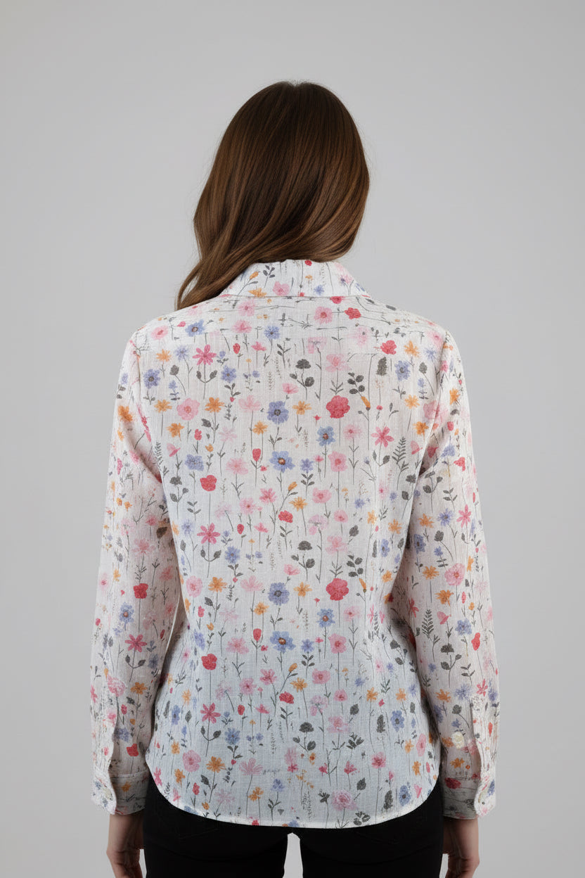 Bluse mit floraler Stickerei in Weiss und Multicolor – Rückansicht
