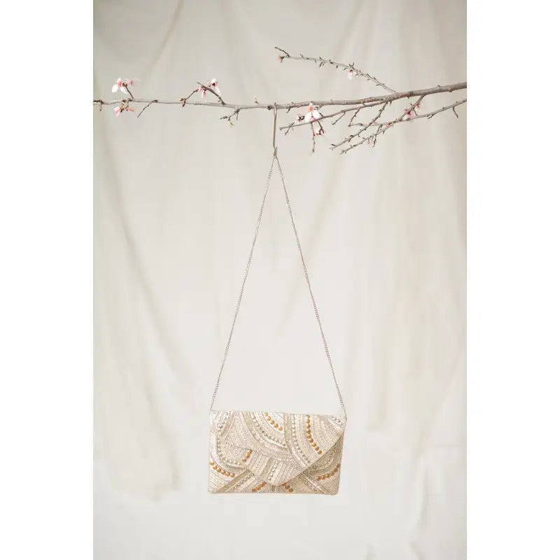 Clutchtasche Silber Gold mit Schulterkette
