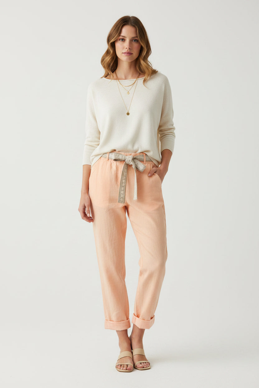 Damenhose mit Bindegürtel in Apricot
