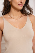 Detail Damen-Lurex-Top in Beige mit V-Ausschnitt – el encanto