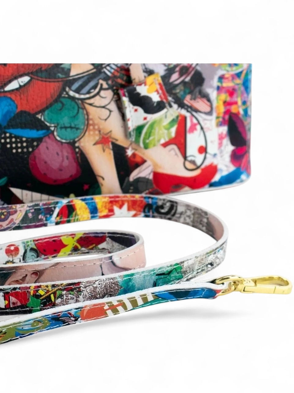 Detailansicht der Artwork Lederhandtasche mit Schulterriemen