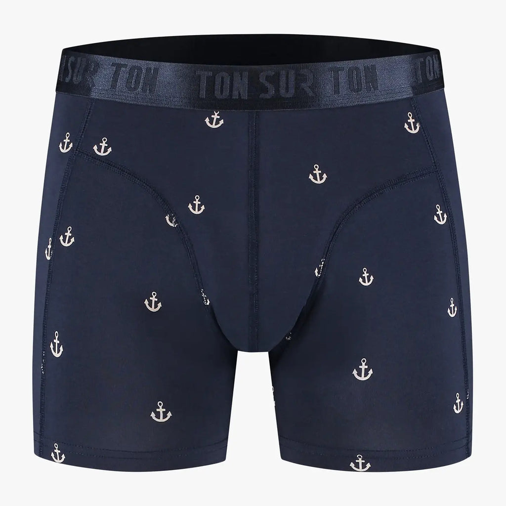 Dunkelblaue Herren-Boxershorts mit Anker-Motiv
