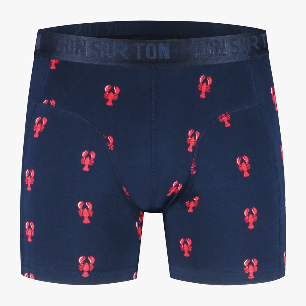 Dunkelblaue Herren-Boxershorts mit Hummer-Motiv
