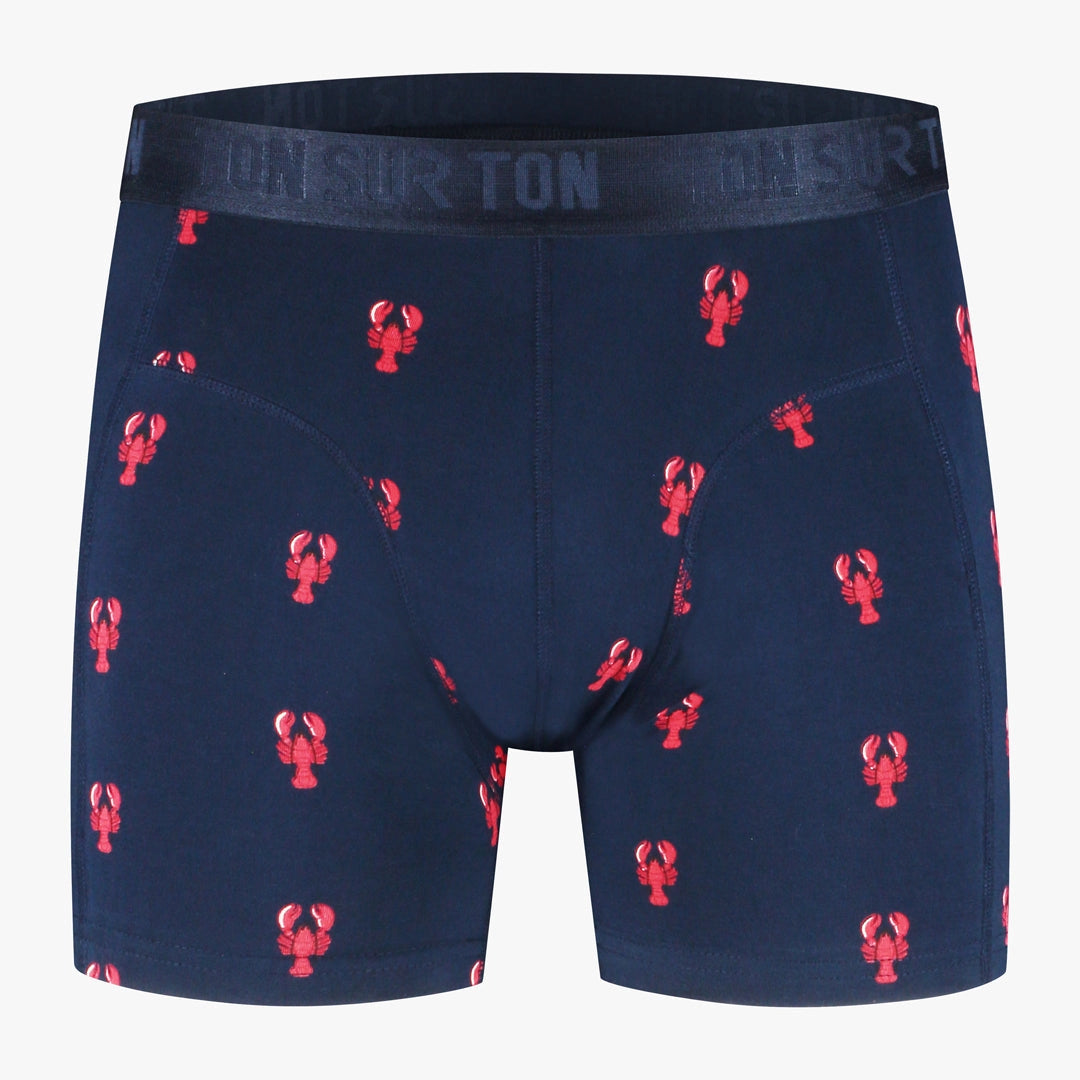 Dunkelblaue Herren-Boxershorts mit Hummer-Motiv
