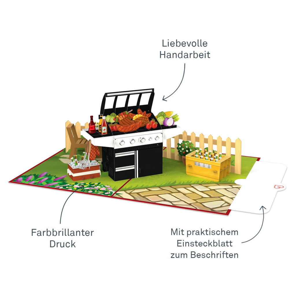 Gasgrill Pop-Up Karte mit herausziehbarem Einsteckblatt