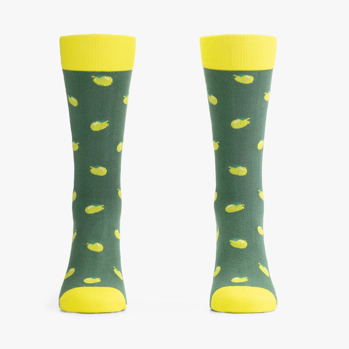 Grüne Socken mit gelbem Zitronen-Motiv
