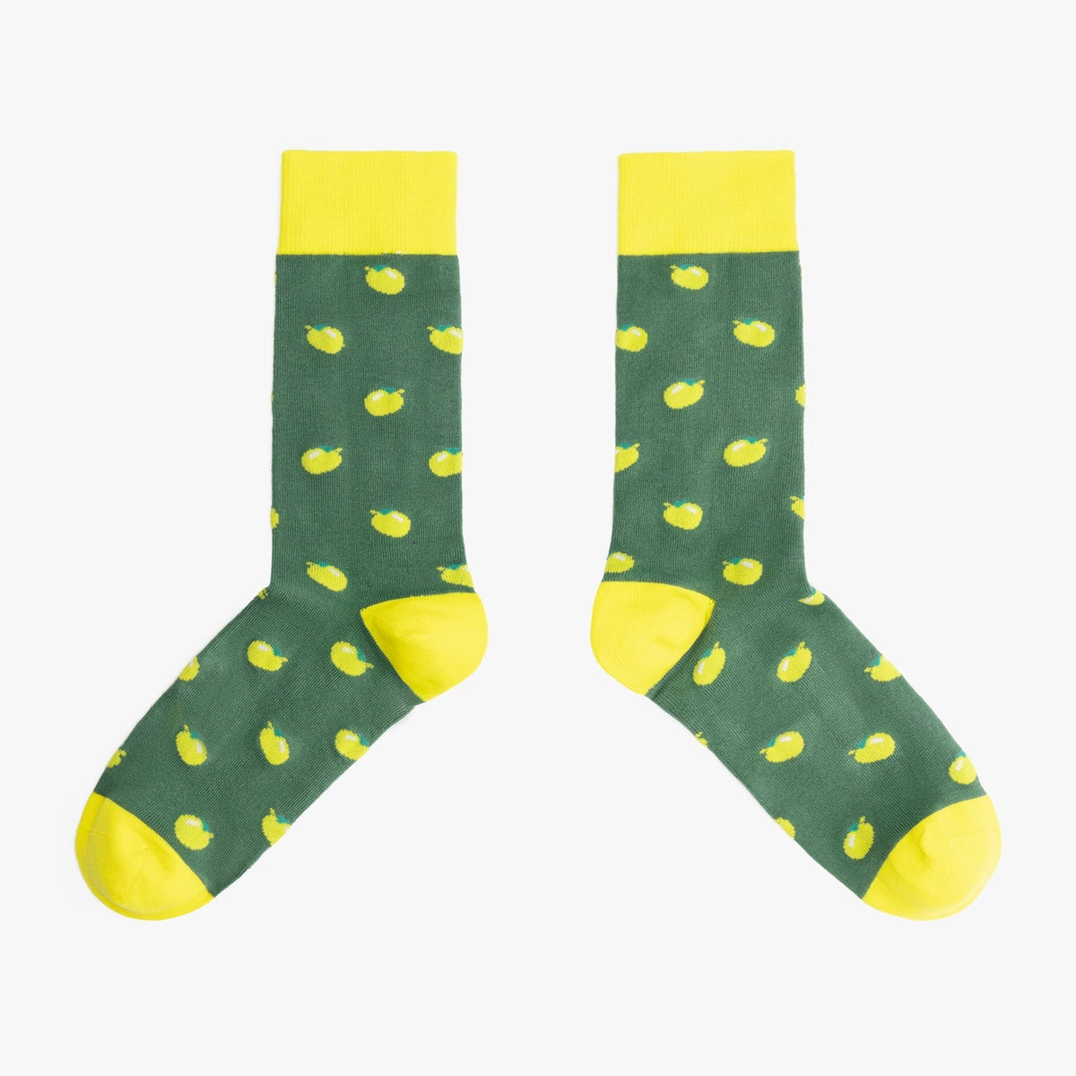 Grüne Socken mit gelbem Zitronen-Motiv Seitlich
