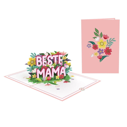 Handgemachte Beste Mama 3D Pop-Up Karte mit Blumen und rosa Cover