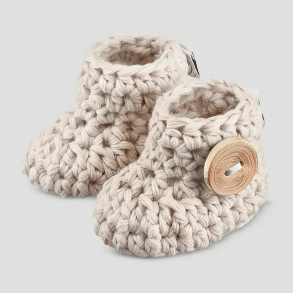 Handgestrickte Baby-Booties aus Bio-Baumwolle in Beige
