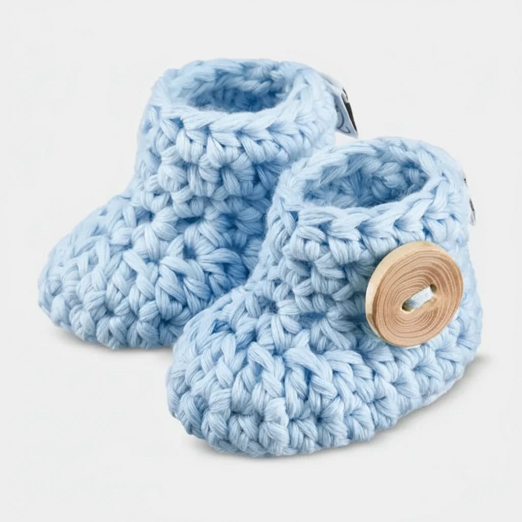 Handgestrickte Baby-Booties aus Bio-Baumwolle in Blau
