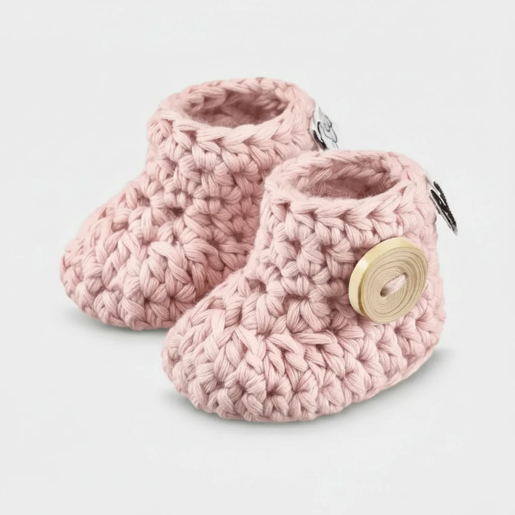 Handgestrickte Baby-Booties aus Bio-Baumwolle in Rosa