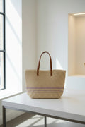 Tasche grosser Shoppe in Natur mit Flieder-Streifen