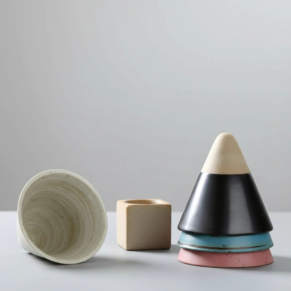 Keramiktasse mit Untersetzer und konischem Design
