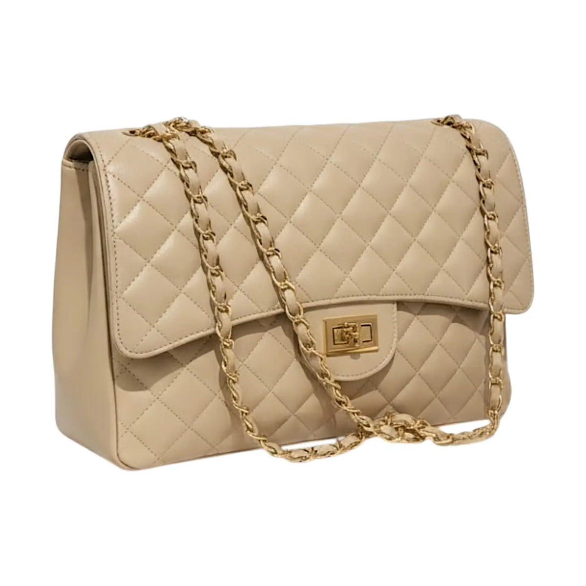 Lederhandtasche in Nude mit goldfarbener Schulterkette