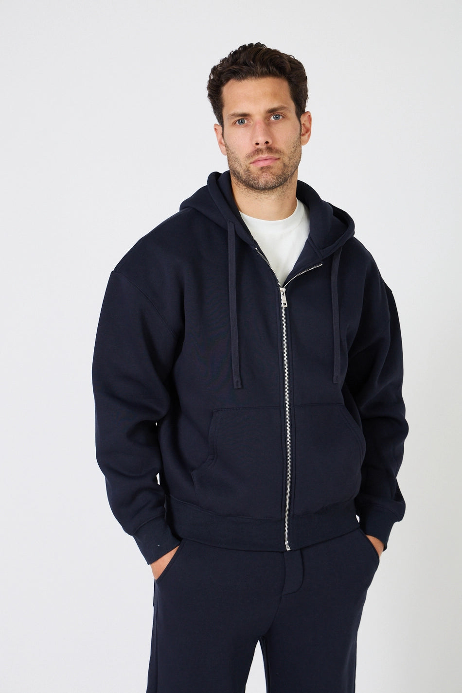 Marineblauer Oversize Hoodie für Herren mit Reissverschluss
