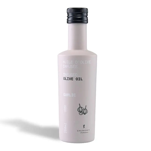 Olivenöl mit Knoblauch 250 ml in COLORFUL Designflasche
