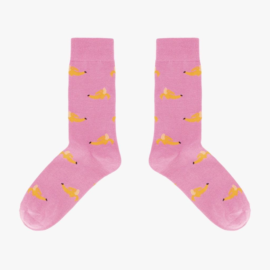Pinke Socken aus Bio-Baumwolle mit Bananen-Motiv Seitlich